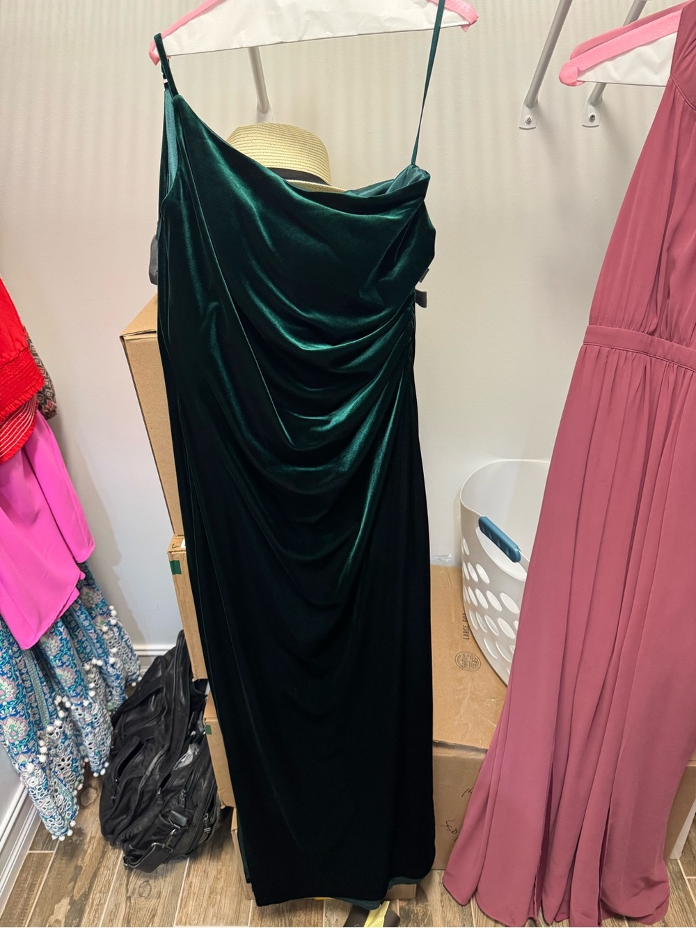 Revelry Deep Emerald Velvet Draped Maxi Dress